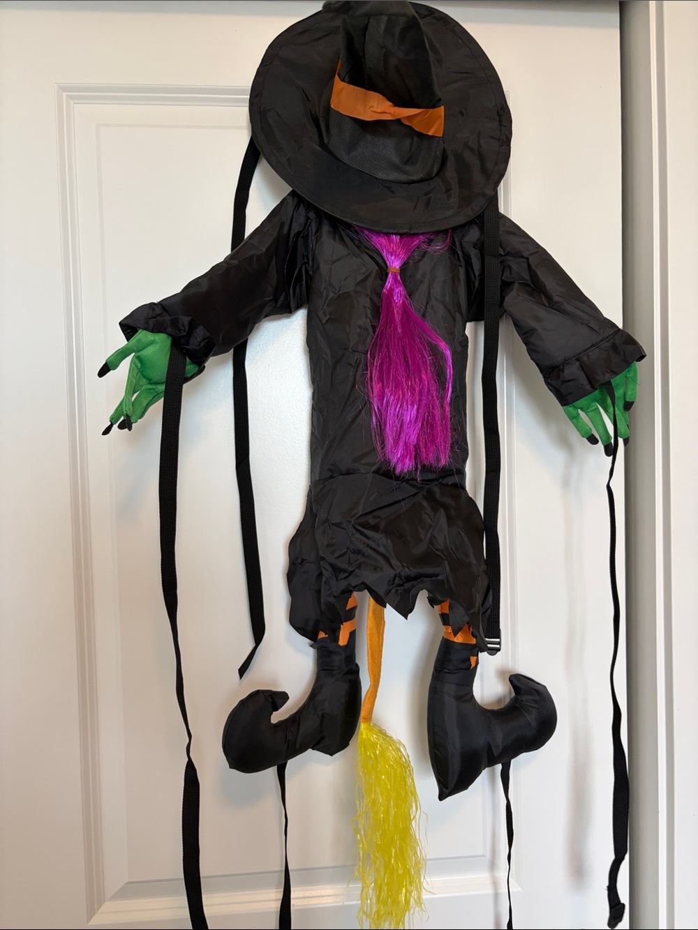 Witch Decoration - Black with Green Hands and Purple Hair